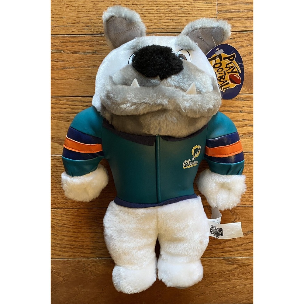 1998 MIAMI DOLPHINS PLUSH BULLDOG 16" Tall Jacket W/ tags Ace Acme Play Football